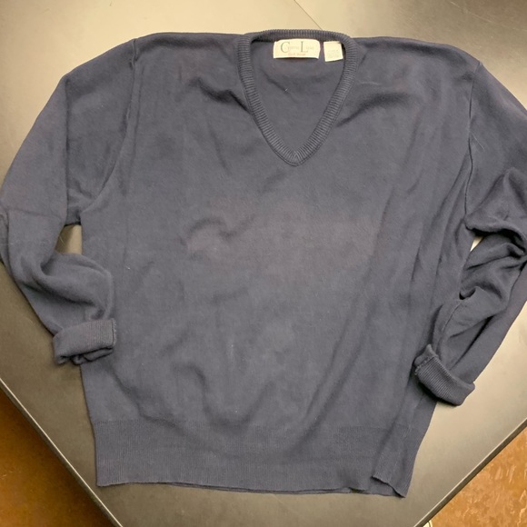 V-Neck Navy Sweater 100% Cotton XLarge Made in USA - Picture 5 of 5